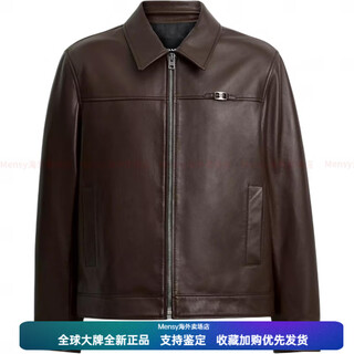 Coach heritage c lightweight solid color lapel pocket long sleeve leather jacket men's brown brown xs