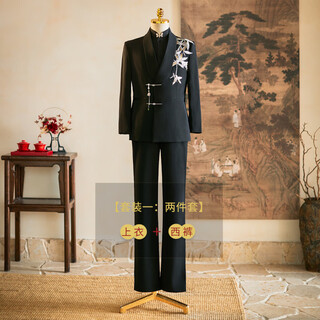 New chinese style men's suits, men's engagement party clothes, groom's wedding dresses, boys' tunic suit, suit one, top + trousers_two-piece set s_(95-130jin jin equals 0.5 kg)