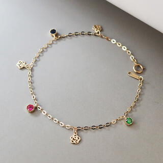 Luanjie simple korean pure 14k gold female color diamond hollow camellia insk gold hand jewelry anklet gift bracelet