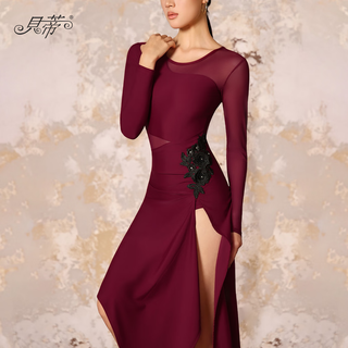 Betty latin dance wear adult daily practice wear women's new dance wear dance skirt training wear dress yd396 maroon xl