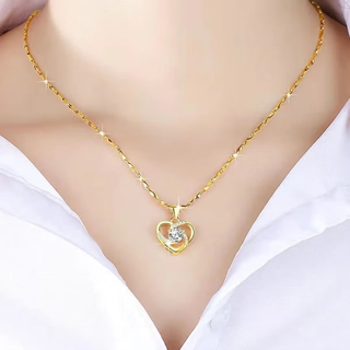 Luanjie qiying store gold necklace pure gold pendant 2025 new 18k color gold clavicle chain lover love you ten thousand years necklace