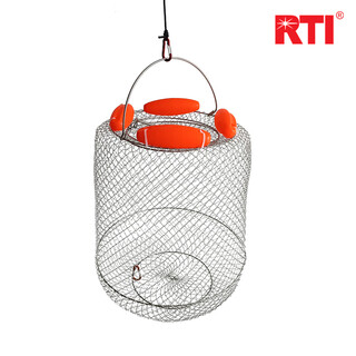 Rti floating fish protection folding wire fish protection fish basket net bag fishing protection net to hold fish stainless steel wire fish cage fish household 38x45cm straight fish basket stainless steel + rope + bag