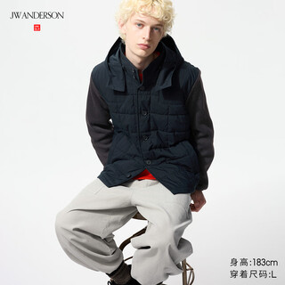 Uniqlo cooperation model/men's patchwork quilted jacket/coat jacket 479419 69 navy blue l