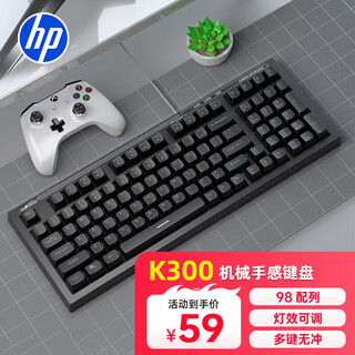 惠普K300真机械手感键盘黑色 轻音高颜值 98客制化配列 插拔有线游戏专用吃鸡笔记本电脑电竞lol