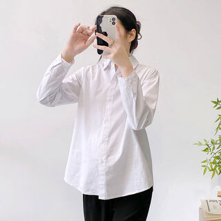Spring professional maternity wear large size pure white shirt a version top spring and autumn cotton long-sleeved bottoming work clothes shirt 2xl white-cotton--