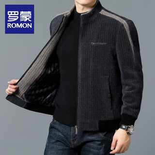 Romon woolen jacket men's new autumn and winter casual thick middle-aged dad jacket men's warm and cold-proof jacket men's gray velvet thickened xl 135-150jin jin is equal to 0.5 kg