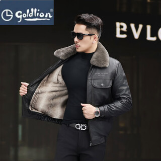 Goldlion haining мужская короткая куртка из телячьей кожи 2025 новая кожаная куртка с тонкими лацканами на утолщенной подкладке из норки черная кожаная куртка трехцветная подкладка + меховой воротник без букв на спине 3xl _ (145-160jin jin равен 0,5 кг)