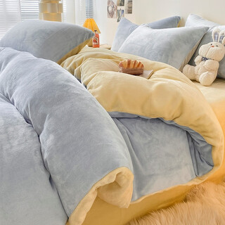Japanese quilt cover single piece thickened winter season milk velvet quilt cover flannel plus velvet quilt single student dormitory plush baby blue + milkshake yellow double-sided velvet skin-friendly and warm single quilt cover (no sheet type) quilt cover 150*200cm