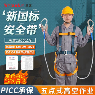 Shoudun five-point safety belt safety belt electrician's belt construction wear-resistant outdoor safety rope new national standard full body waist protection double hook 2 meters one size