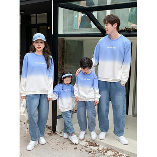 Tonghuai parent-child clothing autumn clothing 2025 new round neck long-sleeved sweatshirt for a family of three or four autumn and winter mother-child mother-daughter family clothing blue hanging dye (spring and autumn) sweatshirt 130 cm