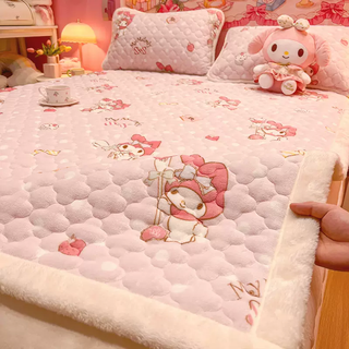 Fantasy kt cat milk coral velvet mattress bedding thick padded student dormitory bed cover flannel plush blanket 3-mc bow melody class a naked sleeping grade quality close-fitting and warm thickened milk velvet quilted mattress 150x200cm