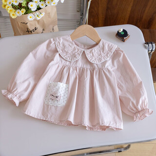 Shanou 2025 spring and autumn new style girls' doll shirt children's long-sleeved top baby pullover princess shirt txy pink 100