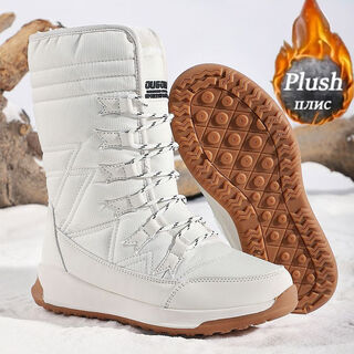雪地靴女户外防水滑雪鞋加绒加厚靴子保暖冬季棉鞋男东北户外棉靴 米色男女款加绒加厚 37 37