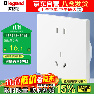 罗格朗仕典plus 陶瓷白插座开关面板墙面纯平大板 五孔插座