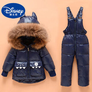 Disney white duck down baby down jacket, men's and women's infant two-piece suit overalls, children's winter thickened windproof mid-length style, dark blue, 90 cm. sizes are too large. order according to height.