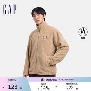 Gap men's and women's autumn letter logo plus velvet stand-up collar sweatshirt warm casual style jacket 658863