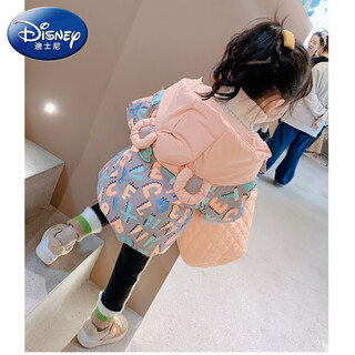 Disney (disney) baby girl autumn and winter coat, girl's velvet and cotton western-style overcoat, little girl's cotton coat, children's winter coat, orange parka 90 cm