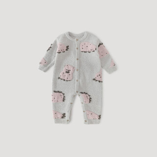 Bali piggy parent-child pajamas set baby autumn and winter plus velvet thickened warm children's sweater knitted one-piece baby home clothes hanhan strawberry bear (baby haha) 80