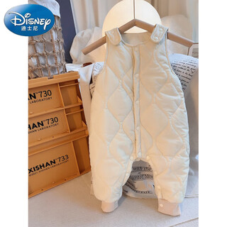 Disney children's overalls winter men's quilted warm baby girl's pants snap button crotch plus velvet thickened cotton pants baby outer wear white 73 cm