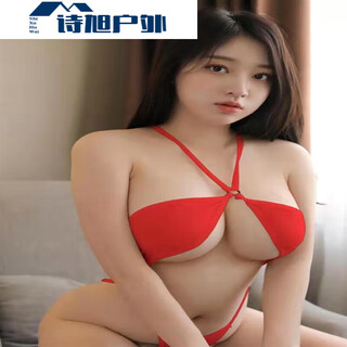 Zkhe bikini underwear super nude 1 thread three points mini swimsuit hollow beautiful chest back tie neck one-piece day red one size
