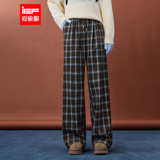Ief/aiyifu 2025 new winter fashion plaid casual trousers plus velvet warm fashionable temperament wide-leg pants