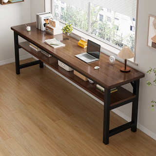 Litai computer desk student desk home study table double table rectangular simple rental house long narrow table against the wall 30mm thick table legs double layer black oak color 80cm