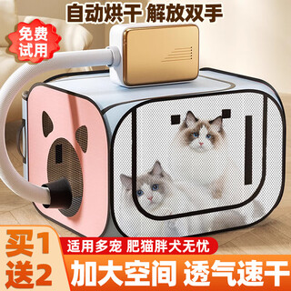 JCZS猫咪吹干宠物洗澡家用洗猫吹风机狗狗小型折叠吹毛专用神器 【买1送1 送超吸水毛巾】粉蓝烘干箱(大空间 透气