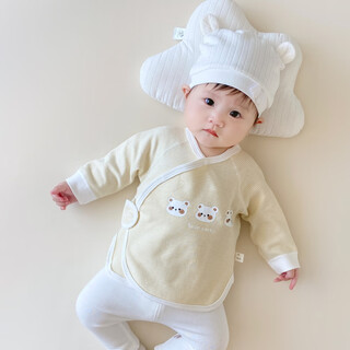 YEEHOO FASHION英氏春秋冬新生儿服装新生儿半背宝宝长袖下摆衬衫上衣宝宝软绒和 黄色_防浸湿半背衣 52 cm