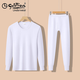 Goldlion oem customized middle-aged and elderly pure cotton thermal underwear women's suit autumn clothes and long johns men's thickened large size cotton sweater for heating, men's white - round neck l (100jin jin is equal to 0.5kg to 130jin jin is equal to 0.5kg)