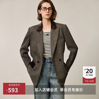 Lily new winter women's retro high-end maillard colorful dot velvet patchwork waist temperament suit jacket 710 coffee m