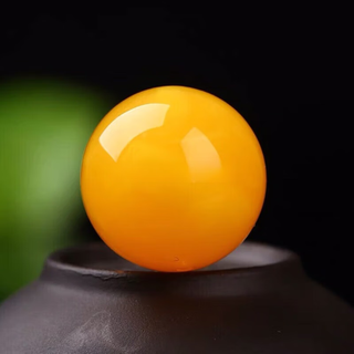 Lianshi beeswax single bead loose bead round bead chicken oil yellow floating flower old wax single hand string bead cultural toy accessories with beads 12mm chicken oil yellow floating flower one