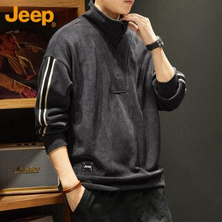 Jeep (jeep) sweatshirt men's autumn and winter corduroy thickened warm loose long-sleeved t-shirt men's zipper men's dark gray xl
