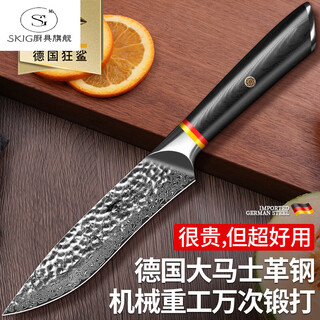 SMVP德国原装进口大马士革钢水果刀家用锋利高硬度锻打切肉瓜果小菜刀 经典大马士革水果刀-机械重工锻打-G10手柄-锋利 60°以上_13cm_110mm