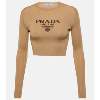 Prada luxury women's logo silk top beige 20 | 48 it