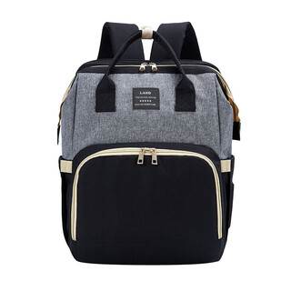 Other/other mommy bags korea ins new fashion mother and baby bag crib foldable large capacity portable backpack free black with gray (free toys + changing pad + mosquito net + usb + stroller hook)