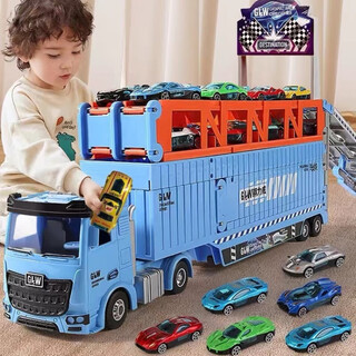Extra large deformation track ejection truck alloy car storage transport truck children's toy boy gift deformation ejection container truck - with 8 alloy cars deformation extra long 2 meters with 10 small dinosaurs