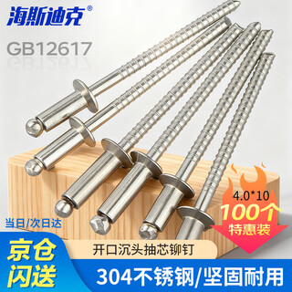 Hasdick beijing warehouse delivery national standard 304 stainless steel open countersunk head blind rivets 4.0*10 (100 pcs/pack) gb12617 open countersunk head hkyc-112