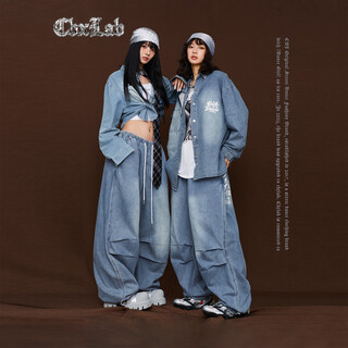 Cbxlab hip-hop trendy brand blue skin-friendly loose soft hot girl denim jacket hip-hop street american casual pants trendy in stock - long blue hip-hop denim jacket s