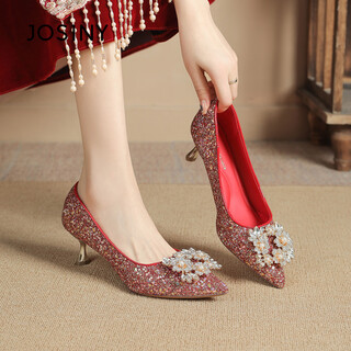 Zhuo shini's beautiful xiuhe wedding shoes, red high heels, women's wedding chinese style skirt, bride's cheongsam, toasting, not tired feet, red 37