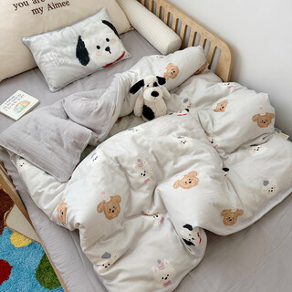 Moedoobie children's quilt cover pure cotton double-layer yarn category a maternal and infant grade baby cartoon kindergarten napping into kindergarten quilt cover washable bell puppy cotton gauze 120*150 single quilt cover