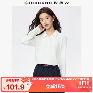 Giordano polo shirt women's pure cotton double-sided fabric solid color temperament long-sleeved lapel casual top 05312790