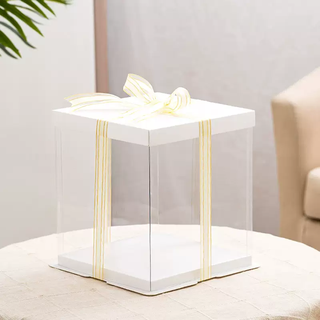 Yusen yihong cake box 4 four inch six network eight transparent ten 128 double layer heightened 610 flowers birthday gift white bottom white cover 50 pieces 6 inch double layer 22x22x24cm