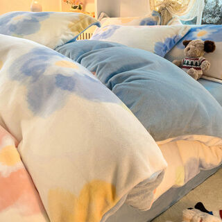 Vinoa milk velvet duvet cover single piece autumn and winter plus velvet 150x200x230 coral velvet sheet flannel single quilt cover m colorful flower+baby blue double-sided milk velvet constant temperature and warm 150x200cm-single quilt cover