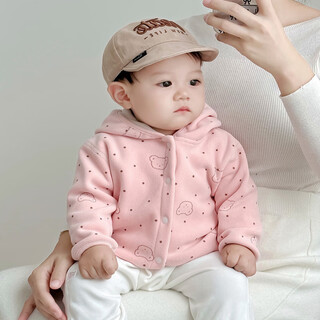 小红书爆款男女宝宝秋冬衣服加绒外套婴儿衣服小开 衫外套双面230 粉红色小奥双面绒外套 cm13个月 59