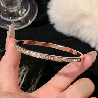 Yuying rose gold titanium steel bracelet for women, high-end bracelet, zircon bracelet, imitation rose gold pigment ring bracelet, hand accessories, starry sky and diamond bracelet, rose gold, titanium steel