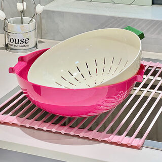 Oindopamine double-layer drain basket new household sink basin kitchen fruit plate filter water for washing vegetables rose red