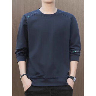 Yishion 2025 new spring and autumn new round neck loose pullover large size sweater men's long sleeve t-shirt bottoming top 17990 navy blue xl (suitable for 130-145jin jin equals 0.5kg)