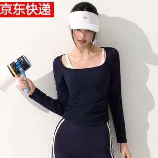 Lululomddw yoga wear women's pilates training fitness slim running fitness long-sleeved t-shirt navy s