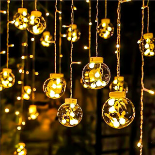 Ershan ji colorful lights atmosphere lights with flashing outdoor indoor led light string event venue layout decoration star wishing ball light string wishing ball curtain light warm white battery type + usb dual-use type
