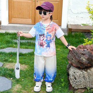 哪吒男童短袖套装2025新款酷帅儿童防蚊裤两件套男宝宝薄款夏装潮 防蚊裤套装 cm 90